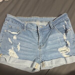 SHEIN Light Blue Distressed Jean Shorts